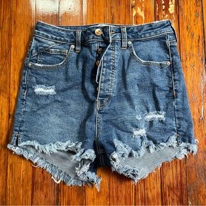 Free People curvy dark wash high waisted button up shorts